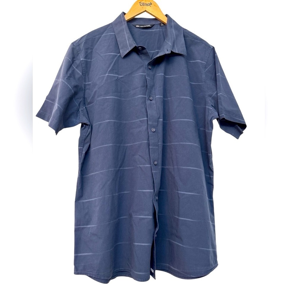 Travis Mathew’s Men's collared button down Navy Blue Short Sleeve Shirt Size XL
